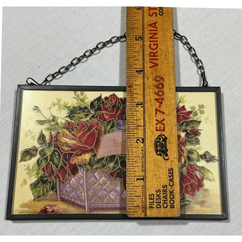 Antique Floral Rose Best Wishes Postcard Framed Glass Decor  1¢ Washington Stamp